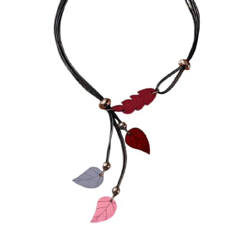 Damernas halsband med träblad hänge längd 51–56 cm trä svart röd rosa grå justerbart halsband för bärande