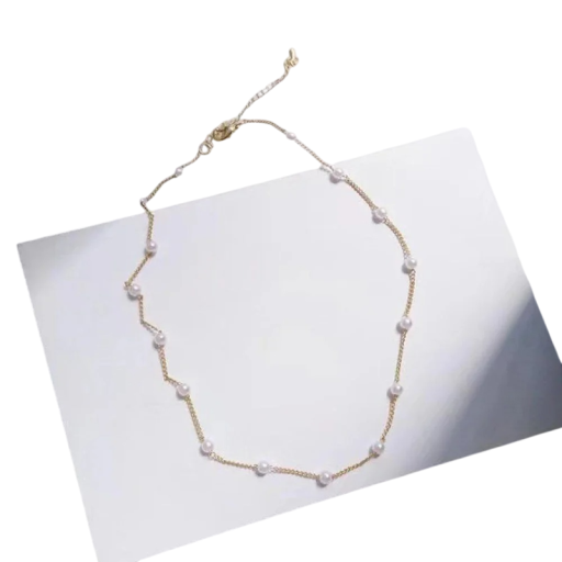 Damernas kedja med pärlor fin halsband zinklegering guld färg elegant tillbehör för vardagligt bruk och outfit