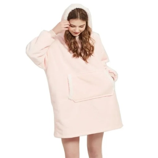 Damernas vinterhoodie Överdimensionerad värmande flanellfilt med långa ärmar och fickor Bekväm mjuk överdel i varmt polyester