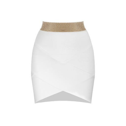 Dames aansluitende mini rok met brede taille versierd met steentjes Gekruiste strepen van stof Zoom met punten Nylon kunstzijde en spandex