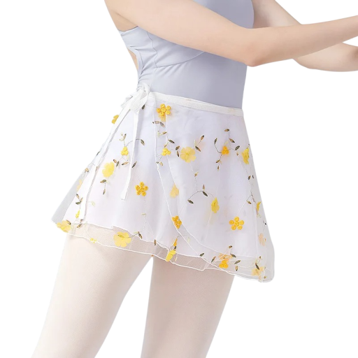 Dames balet wikkelrok met bloemenborduursel, organza dansrok in universele maat voor ballet en training