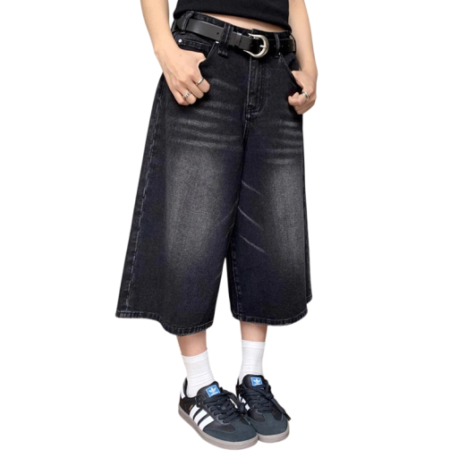 Dames brede denim shorts onder de knie driekwart losse spijkerbroek shorts met een gewassen effect voor de zomer en dagelijks gebruik