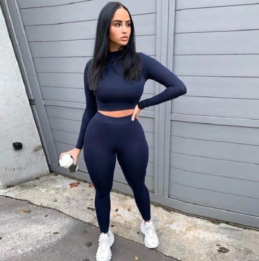 Dames crop top met lange mouwen en legging B872