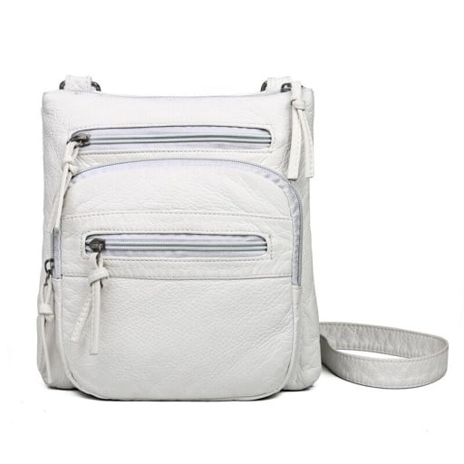 Dames crossbody tas met meerdere ritszakken Schoudertas van PU-leer en katoen Uiterlijk van kreukleer Afmetingen 25 x 23 x 5 cm