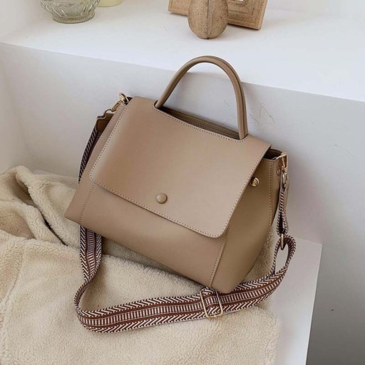 Dames crossbody tas van PU leer met bovenhandgreep en klep Tas voor in de hand of over de schouder met brede gemusterde schouderband 29,5 x