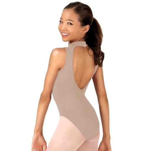 Dames dansbody zonder mouwen met hoge kraag en uitgesneden rug, nylon en elastaan, voor ballet, gymnastiek en danstraining