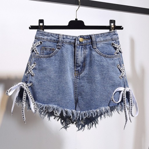 Dames denim shorts met veterdetail