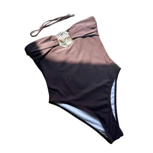 Dames Eendelige Badpakken Zonder Schouderbanden O-Hals Versiering op de Borst Effen Spandex Nylon Elastische Elegante Badpakken