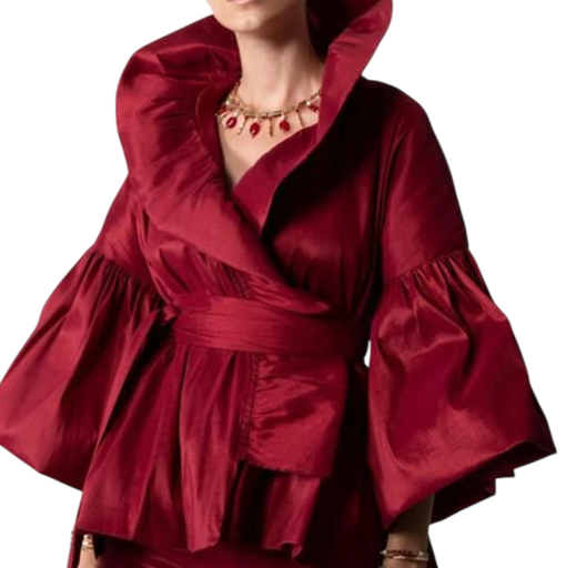 Dames Effen Blouse met V-hals Lange Mouwen Rimpeling Strikband in de Taille Elegante Blouse