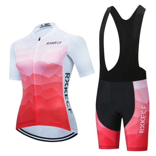Dames fietset – shirt met korte mouwen met rits en bibshorts, voor fietsen, sport en vrijetijdsactiviteiten