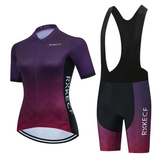 Dames fietset – shirt met korte mouwen met rits en shorts met bretels, voor fietsen en sport