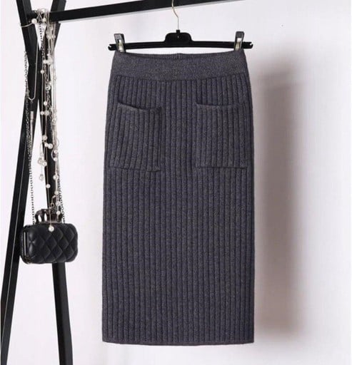 Dames gebreide midi rok met zakken Geribde kokerrok met elastische taille en split Viscose met spandex Elegante rok voor op het werk