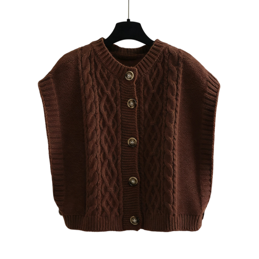 Dames gebreide vest met knopen universele maat polyester mouwloos gestructureerd patroon voor layering dagelijks gebruik