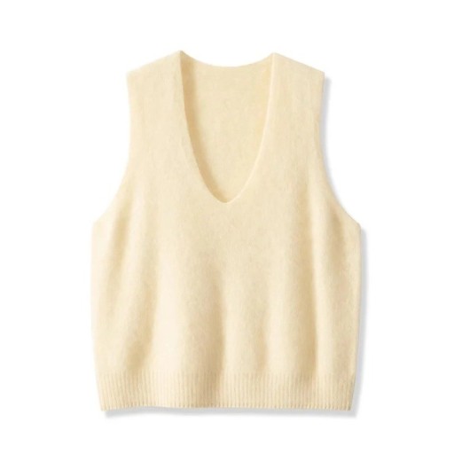Dames gebreide vest met V-hals zonder mouwen universele maat kasjmier wol blauw fijne brei voor dagelijks gebruik