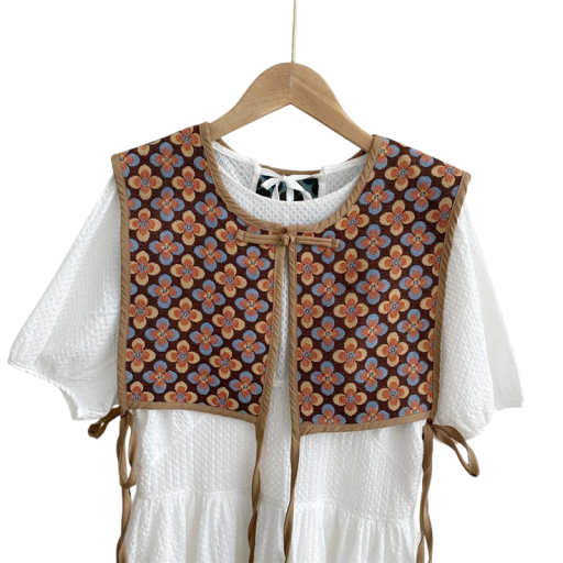 Dames geprinte vest met strik in universele maat katoen kasjmier bruin bloemenmotief zonder mouwen voor layering dagelijks gebruik