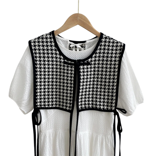 Dames geprinte vest met strik in universele maat katoen kasjmier zwart-wit houndstooth zonder mouwen voor layering
