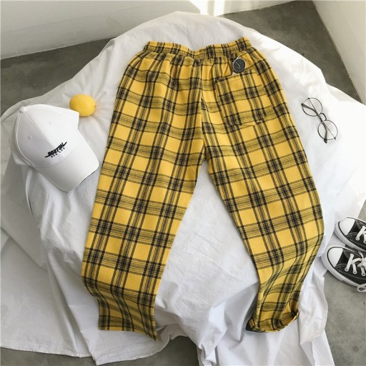 Dames geruite broek met elastische taille A233