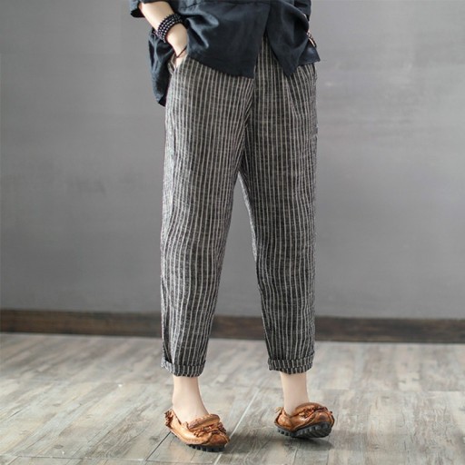 Dames gestreepte broek met elastische taille