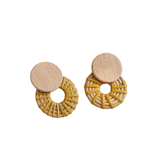 Dames hangende oorbellen ronde holle design hout natuurlijk bruin beige gevlochten detail oorbellen voor dagelijks gebruik