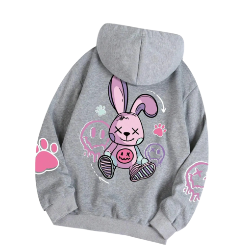 Dames hoodie met zakken Effen hoodie met konijn patroon op de achterkant Zachte polyester Comfortabele casual stijl in verschillende kleuren