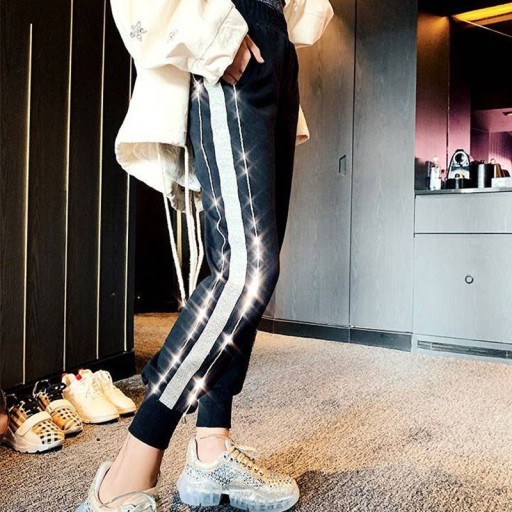 Dames joggingbroek met pailletten streep