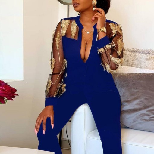 Dames jumpsuit met doorschijnende mouwen