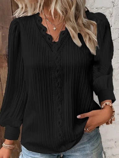 Dames kanten blouse met V-hals Elegante blouse met lange mouwen Casual stijl voor werk en avond Ademend luchtig materiaal