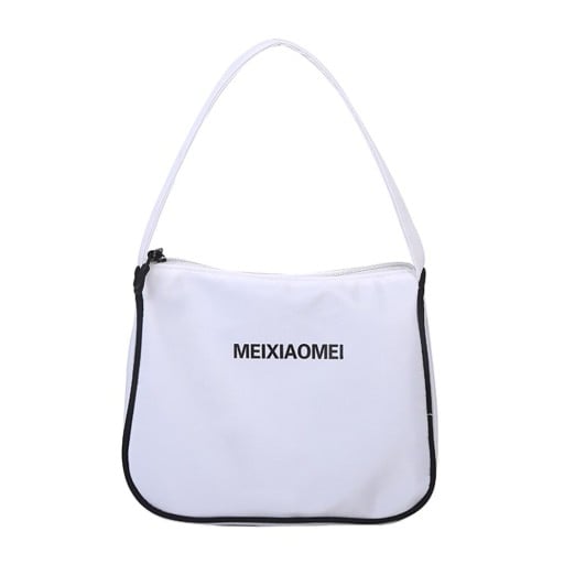 Dames kleine schoudertas met kort handvat Nylon tas met rits Contrasterende bies aan de randen 22 x 9,5 x 19 cm