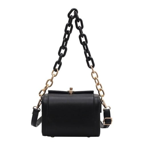 Dames kleine vierkante handtas 17,5 x 14 x 10 cm Kunstleer Klep met metalen sluiting Kettinghandvat en lange schouderband