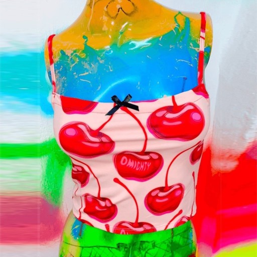 Dames korte tanktop met kersen A1275