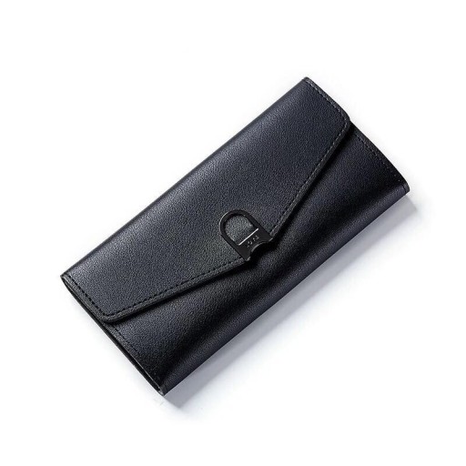 Dames lange portemonnee van kunstleer Asymmetrische flap Donkere metalen decoratieve sluiting Dunne platte vorm 19 x 9,5 x 1,5 cm