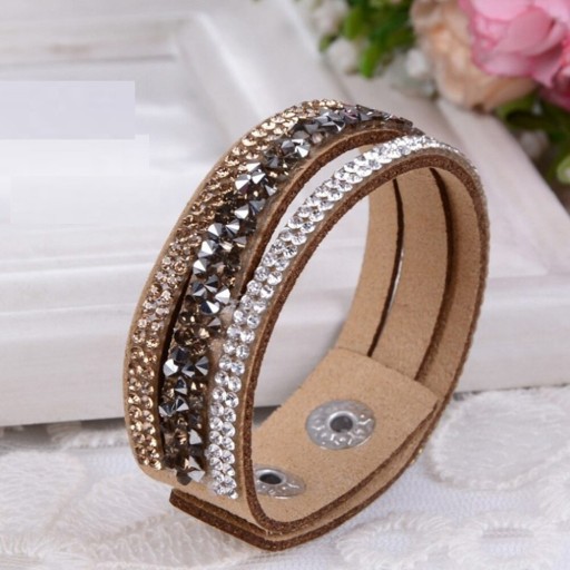 Dames leren armband met stenen H565