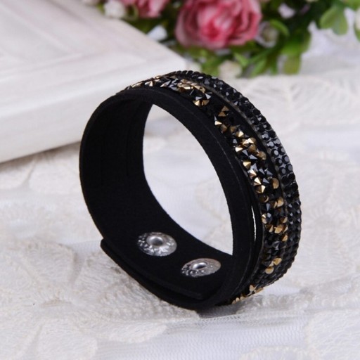 Dames leren armband met stenen H565