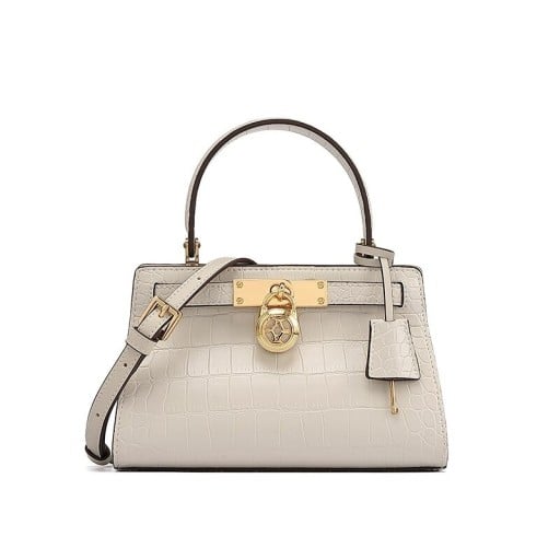 Dames leren handtas voor in de hand en over de schouder Kleine tas met krokodillenpatroon Gouden metalen hardware Band met gesp 20,5 x 13 x