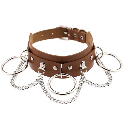 Dames leren ketting met cirkels en ketting