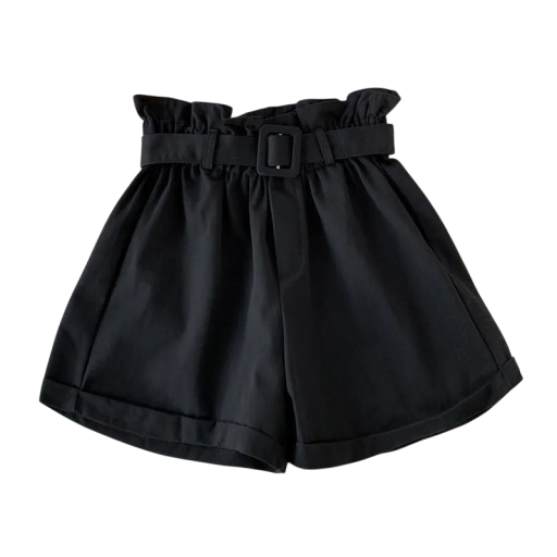 Dames meisjes zomer shorts met riem, losse pijpen en geplooide taille, katoenen shorts voor meisjes met omgeslagen zoom