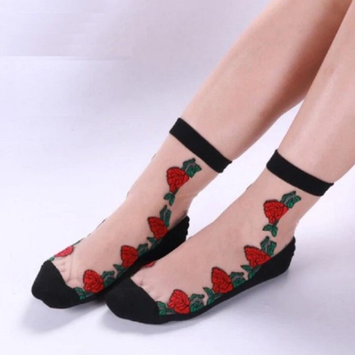 Dames nylon sokken met rozen