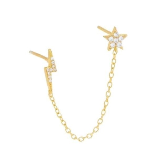 Dames oorbellen met twee gaten en ketting A1649