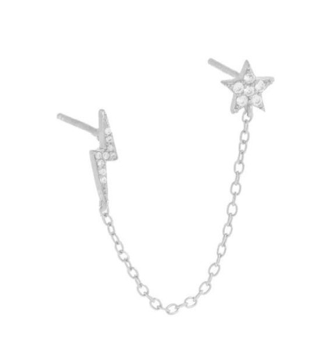 Dames oorbellen met twee gaten en ketting A1649
