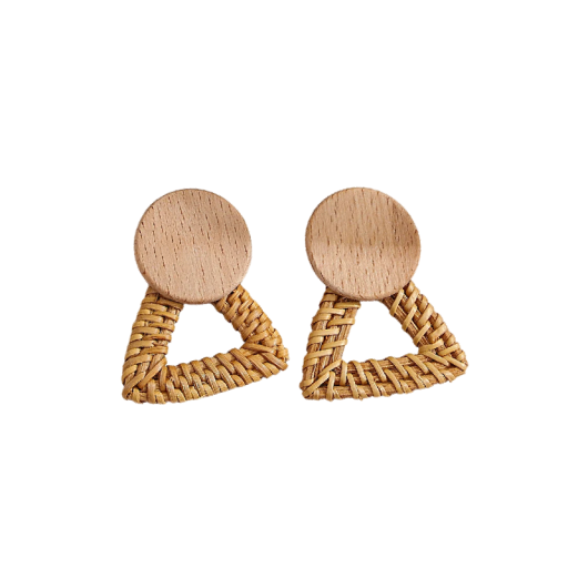 Dames oorhangers met driehoekig gevlochten ontwerp hout natuurlijk bruin beige geometrische oorbellen voor dagelijks gebruik