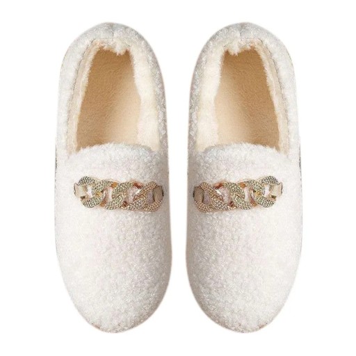 Dames Pluche Mocassins Warme Winterpantoffels met Antislipzool Stijlvolle Mocassin-vormige Thuisschoenen Zachte Comfortabele Pantoffels