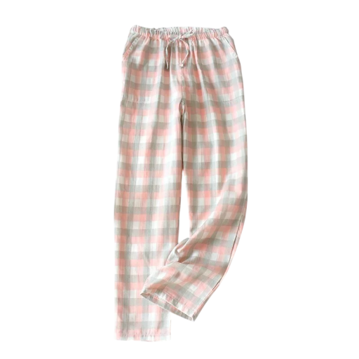 Dames pyjamabroeken met ruitpatroon lange pijpen verstelbare taille katoen thuis dragen slapen comfortabele pasvorm
