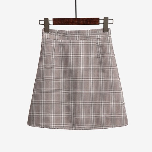 Dames ruit mini rok met hoge taille A-lijn snit Deels elastische taille met elastiek Fijn ruitpatroon Polyester met katoen Voor elke dag