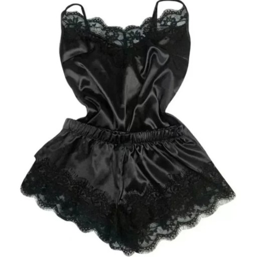 Dames satijnen pyjama met kantafwerking Top met V-hals en shorts Effen elegante set van polyester Verschillende kleuren