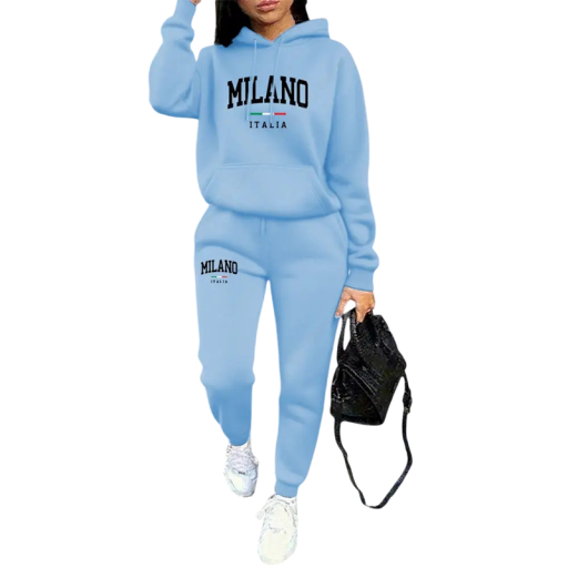 Dames set joggingsbroek, hoodie met capuchon en print Milano, polyester