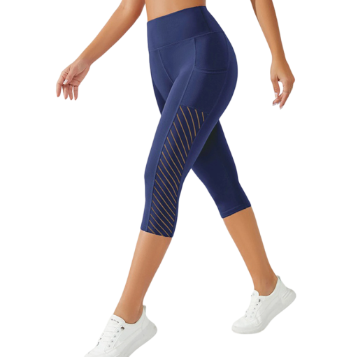 Dames sportbroek tot op de kuit met zijzakken Comfortabele fitnessbroek voor hardlopen Yoga training Stretchmateriaal Ademend