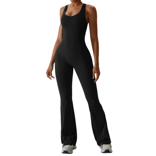 Dames Sportieve Jumpsuit Met Bandjes En Open Rug En Lange Broeken Effen Fitness Jumpsuit Van Nylon En Spandex