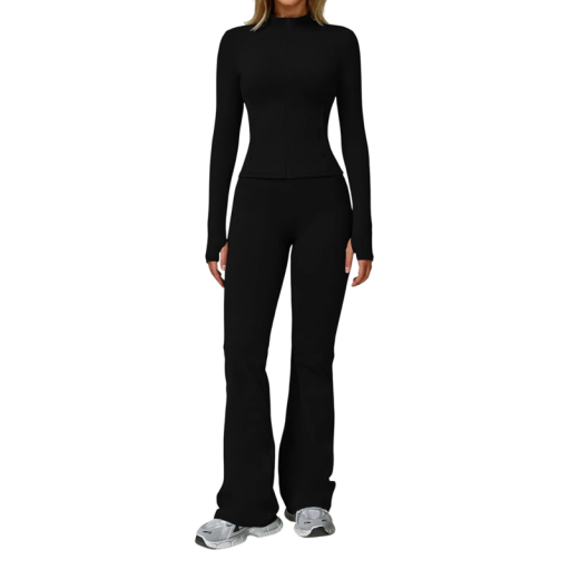 Dames sportset met rits hoodie en broek, effen, nylon, spandex, comfortabel en stijlvol voor fitness en vrije tijd