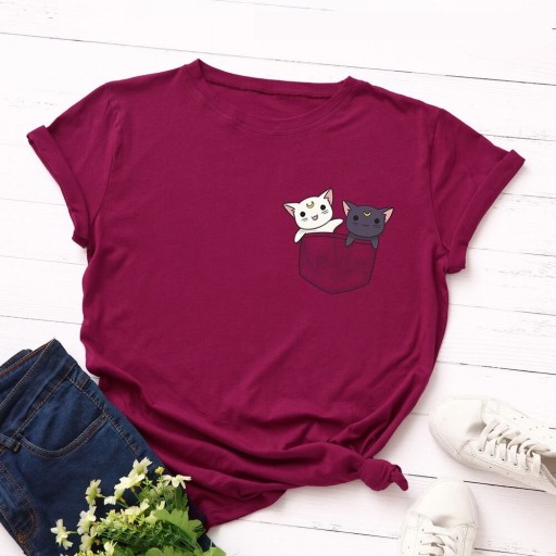 Dames T-shirt met kattenprint B289
