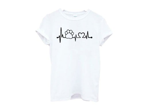 Dames T-shirt met print van een hartslag en hondenpoot J1798